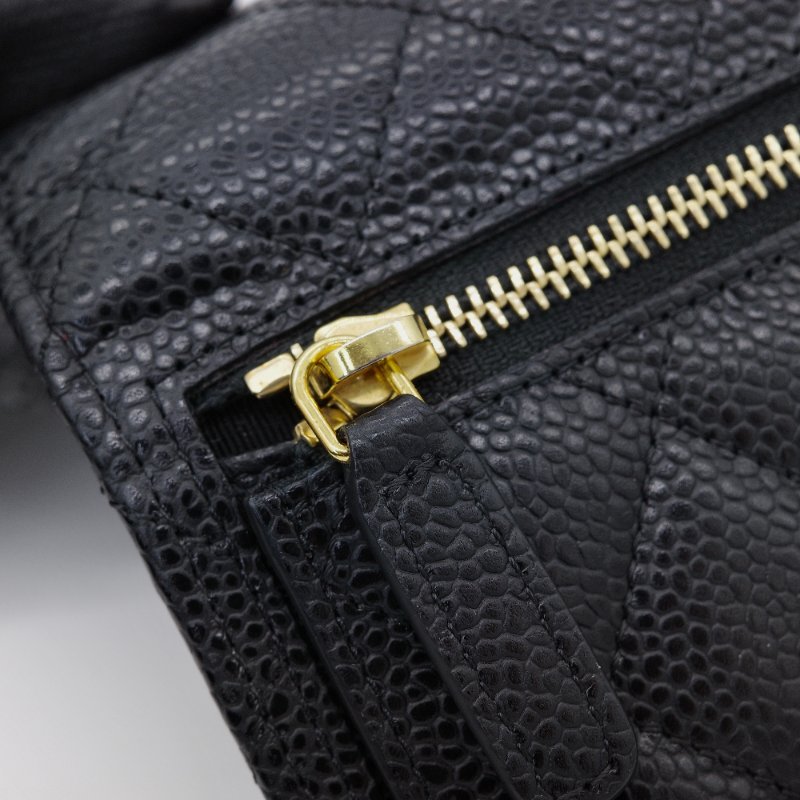 Chanel 香奈兒 經典翻蓋 黑色 魚子醬牛皮 卡夾-12