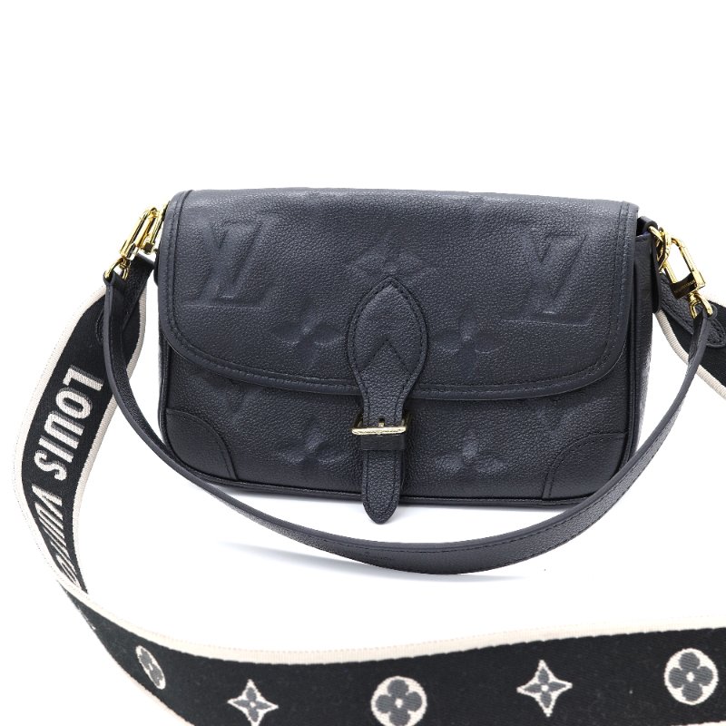 Louis Vuitton 路易威登 Diane Monogram Empreinte黑色壓紋 寶藍色內裡 牛皮 可拆式緹花肩背帶 肩背包 斜背包-3