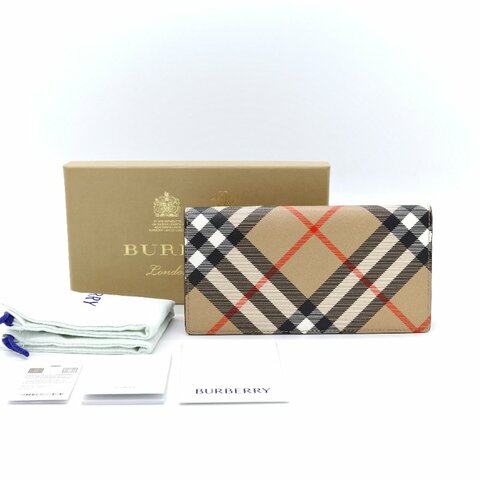 Burberry 巴寶莉 經典格紋 棕色 塗層帆布 拉鍊長夾