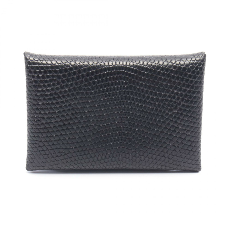 愛馬仕 Calvi 零錢包,蜥蜴皮,異國皮革,黑色,二手,女士-0