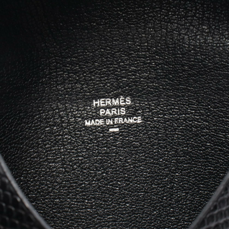 愛馬仕 Calvi 零錢包,蜥蜴皮,異國皮革,黑色,二手,女士-4