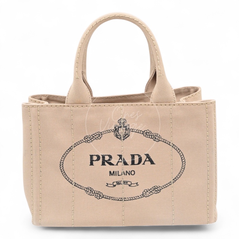 [Pre-owned] Prada 1BG439 Mini Canapa Handbag in Beige Canvas-0