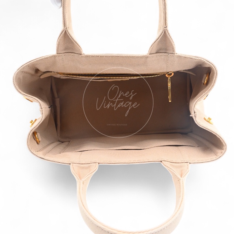 [Pre-owned] Prada 1BG439 Mini Canapa Handbag in Beige Canvas-10