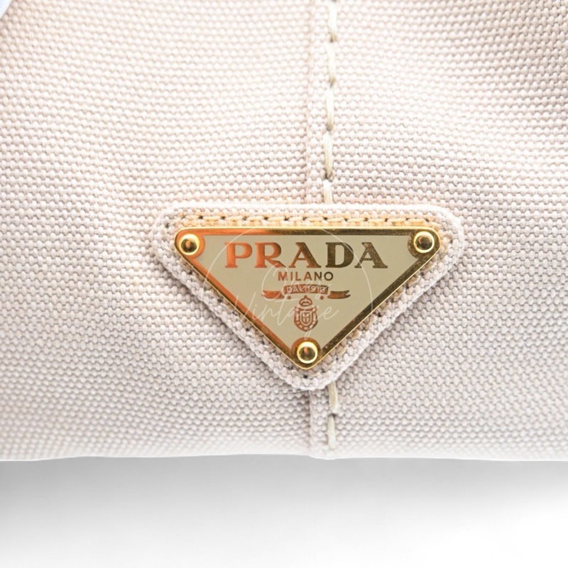 [Pre-owned] Prada 1BG439 Mini Canapa Handbag in Beige Canvas-16