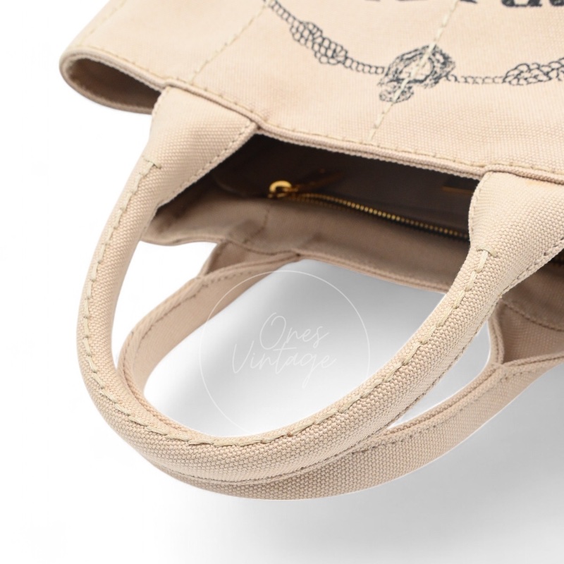 [Pre-owned] Prada 1BG439 Mini Canapa Handbag in Beige Canvas-21