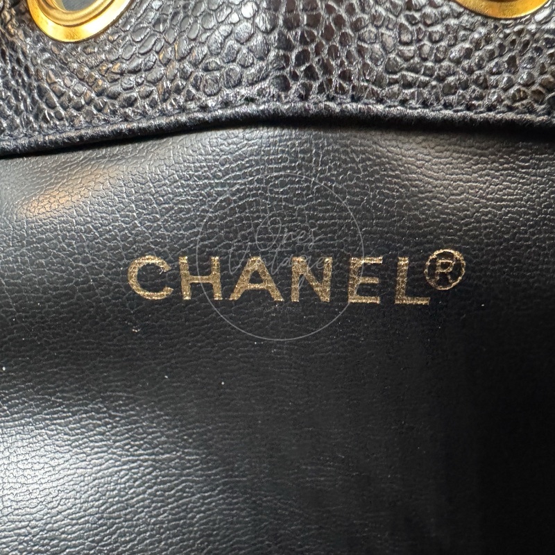 [Pre-owned] Chanel Vintage CC Mark Black Caviar Drawstring Bucket Bag-3