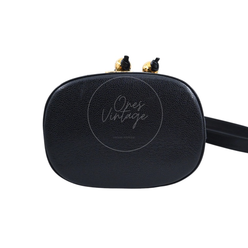 [Pre-owned] Chanel Vintage CC Mark Black Caviar Drawstring Bucket Bag-7