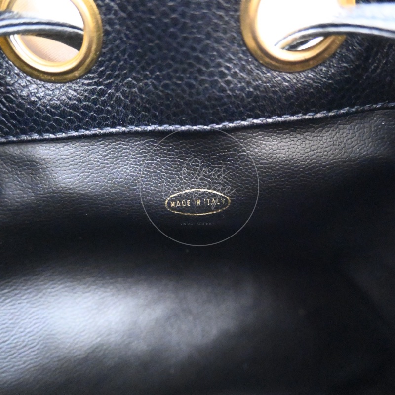 [Pre-owned] Chanel Vintage CC Mark Black Caviar Drawstring Bucket Bag-21