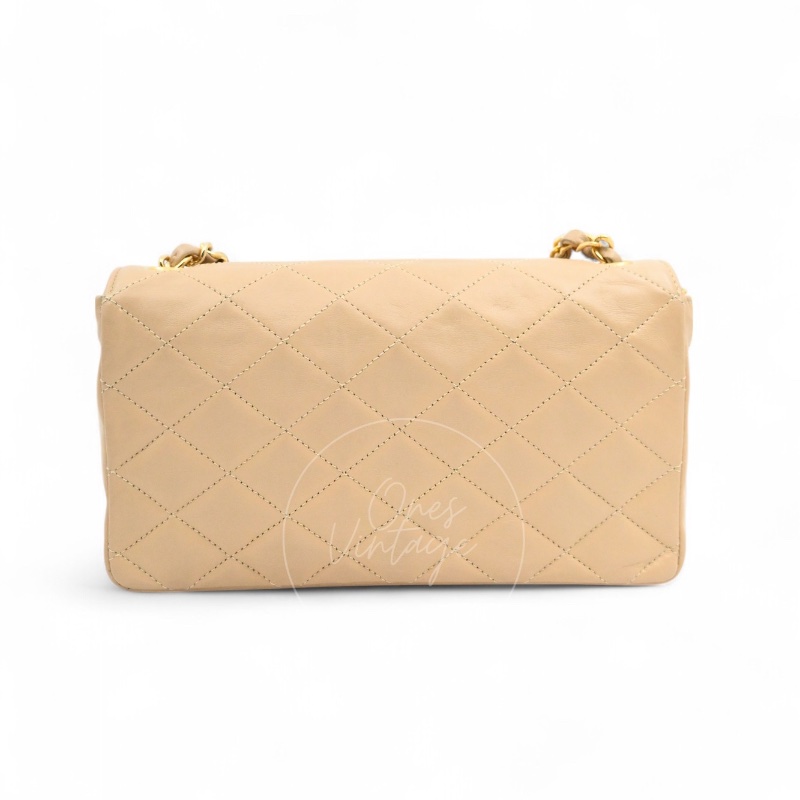 [Pre-owned] Chanel Vintage Beige Single Flap bag with CC Logo-6
