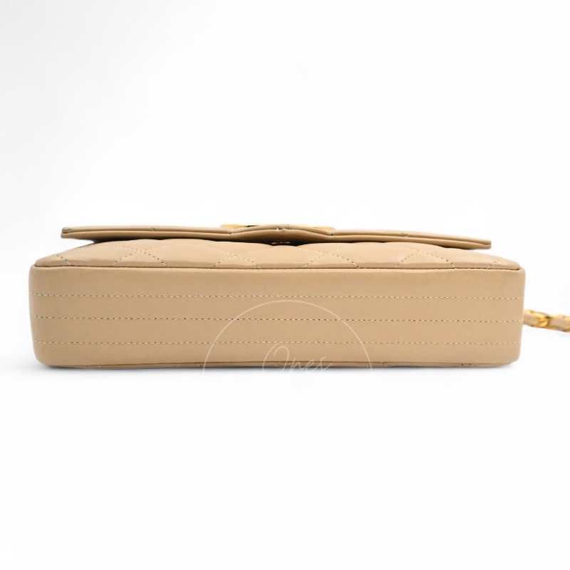 [Pre-owned] Chanel Vintage Beige Single Flap bag with CC Logo-7