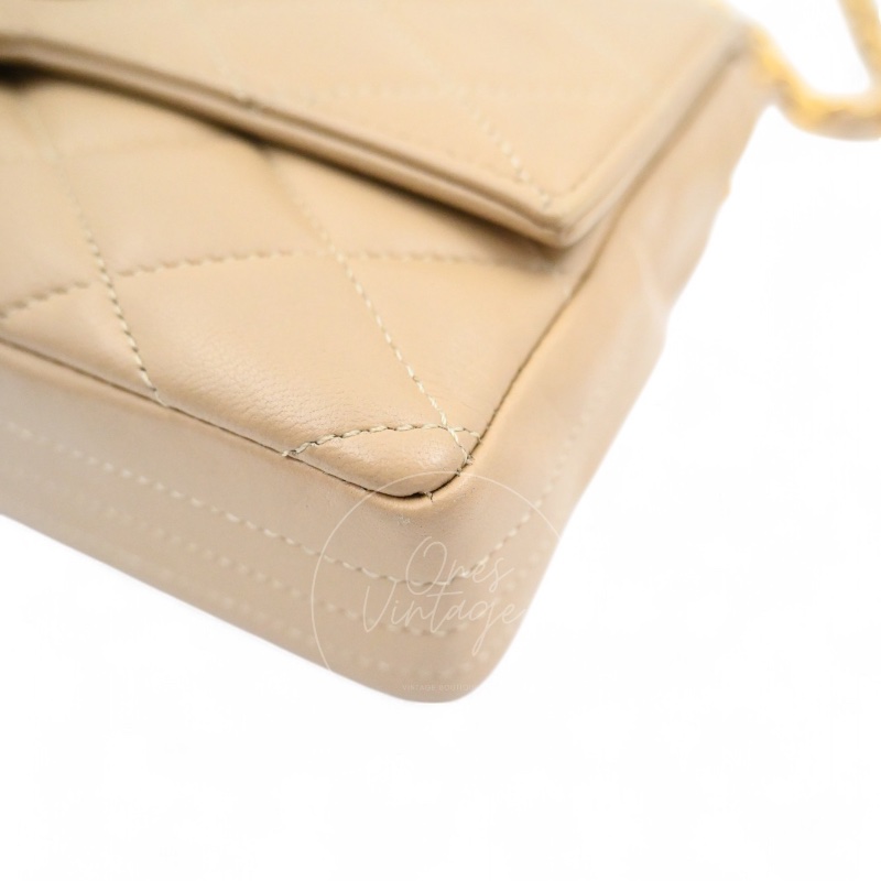 [Pre-owned] Chanel Vintage Beige Single Flap bag with CC Logo-8