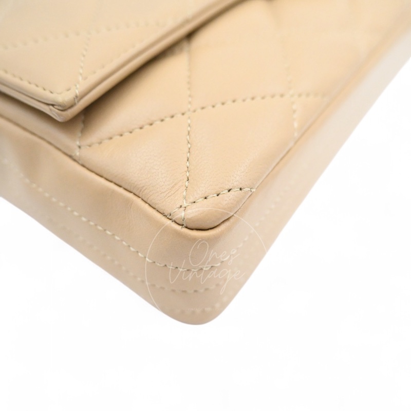 [Pre-owned] Chanel Vintage Beige Single Flap bag with CC Logo-9