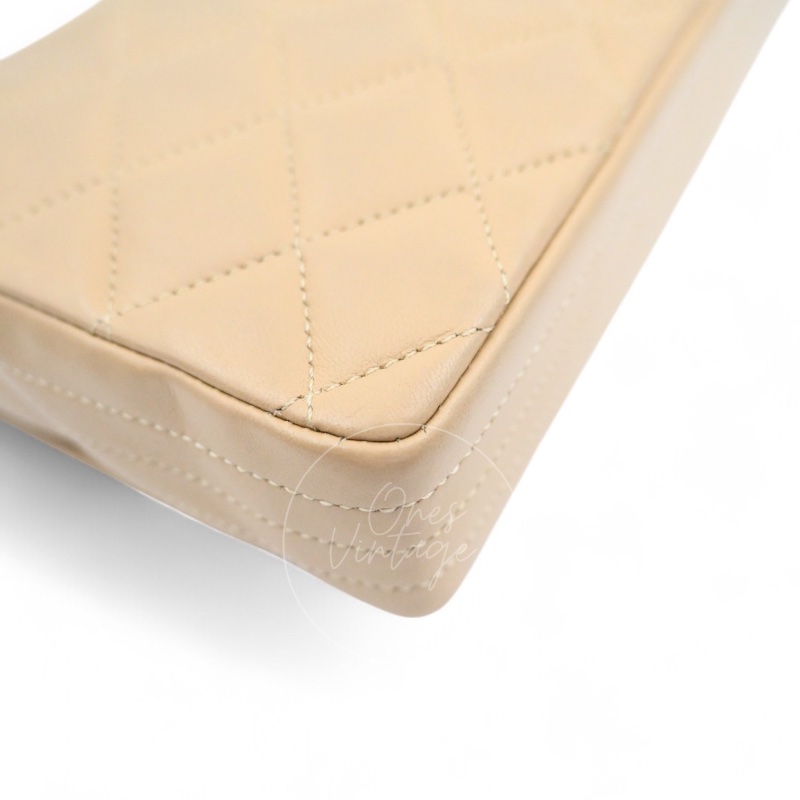 [Pre-owned] Chanel Vintage Beige Single Flap bag with CC Logo-10
