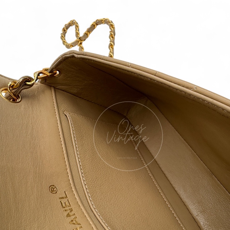 [Pre-owned] Chanel Vintage Beige Single Flap bag with CC Logo-12