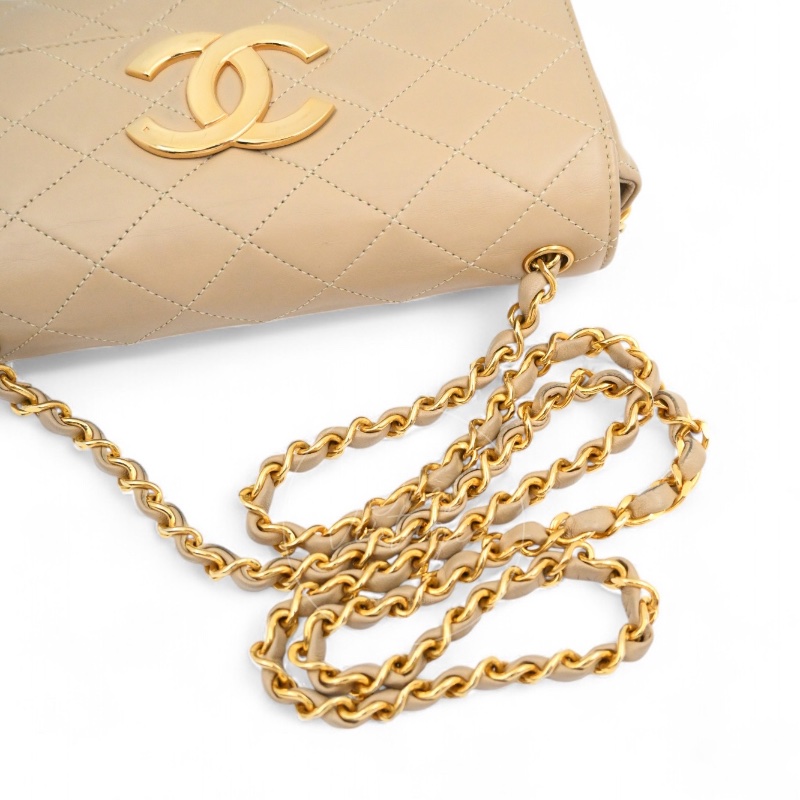 [Pre-owned] Chanel Vintage Beige Single Flap bag with CC Logo-16