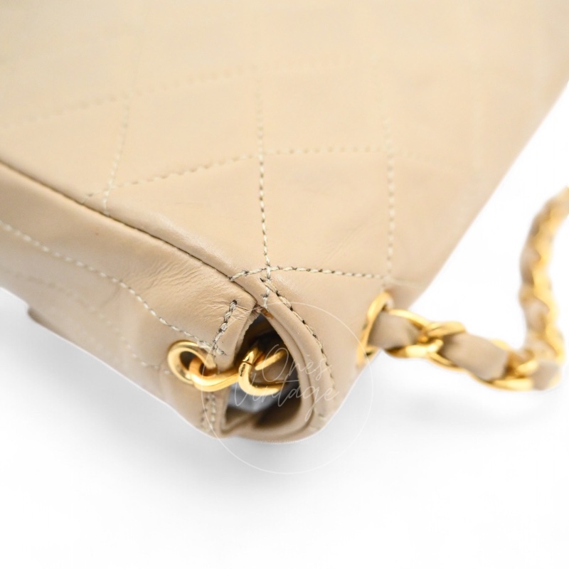 [Pre-owned] Chanel Vintage Beige Single Flap bag with CC Logo-17