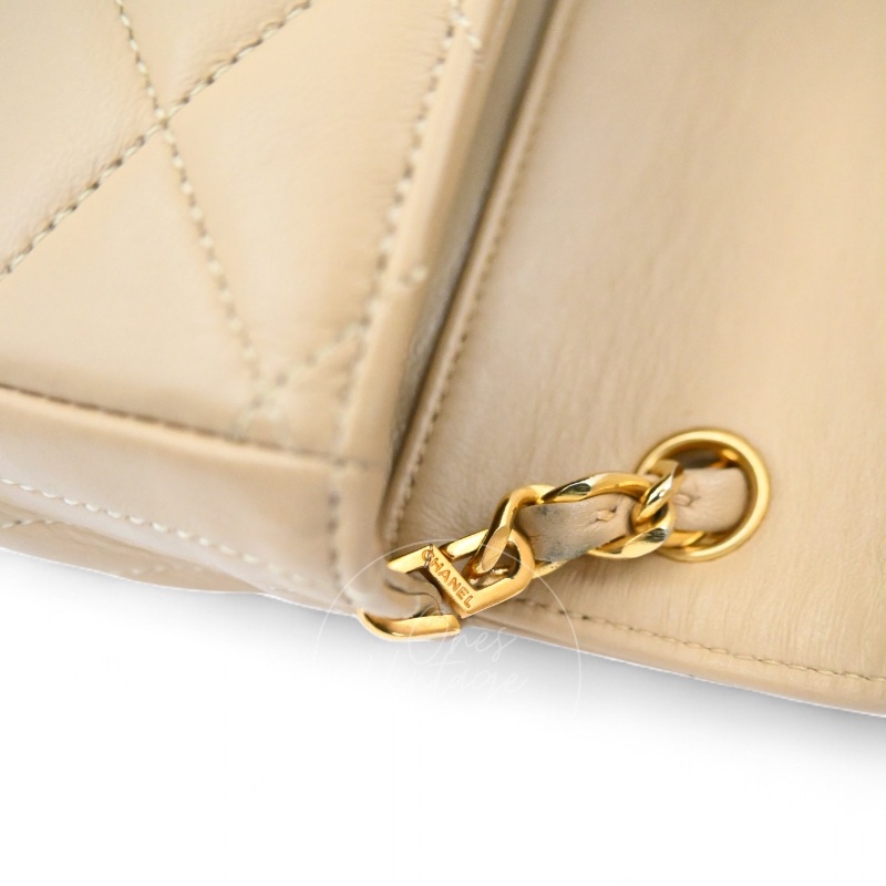 [Pre-owned] Chanel Vintage Beige Single Flap bag with CC Logo-20
