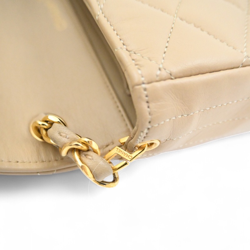[Pre-owned] Chanel Vintage Beige Single Flap bag with CC Logo-21