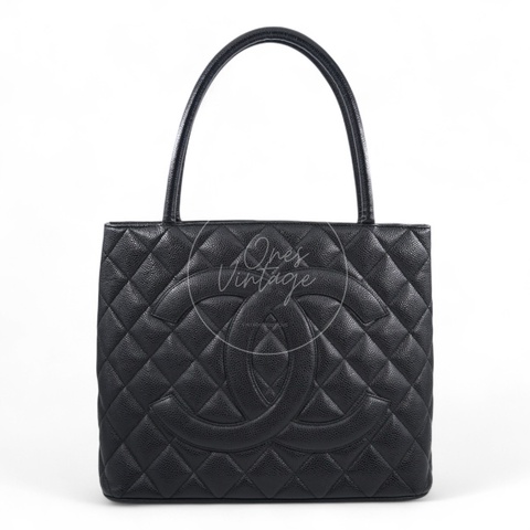 [Pre-owned] Chanel Black Caviar Vintage Medallion Tote Bag