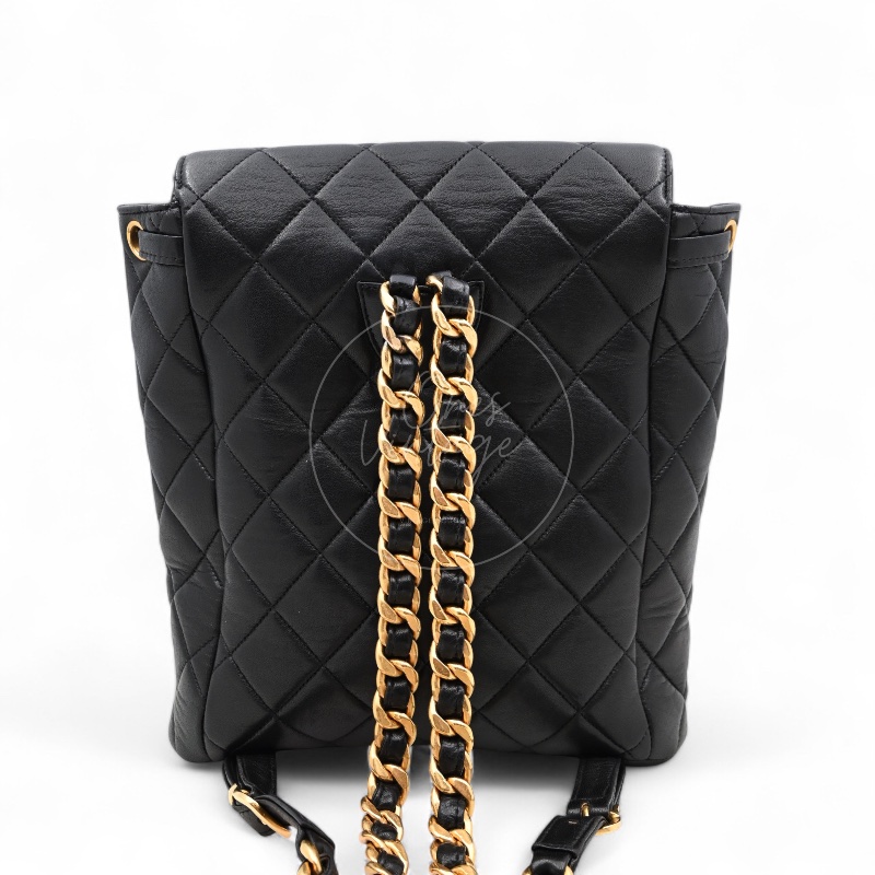 [Pre-owned] Chanel Vintage Black Lambskin Duma Backpack-6