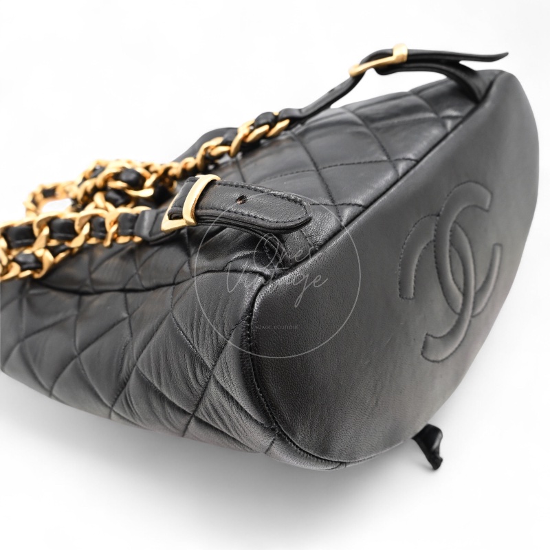 [Pre-owned] Chanel Vintage Black Lambskin Duma Backpack-9