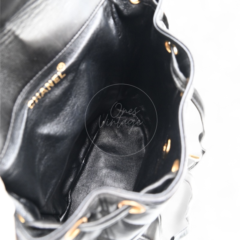 [Pre-owned] Chanel Vintage Black Lambskin Duma Backpack-14