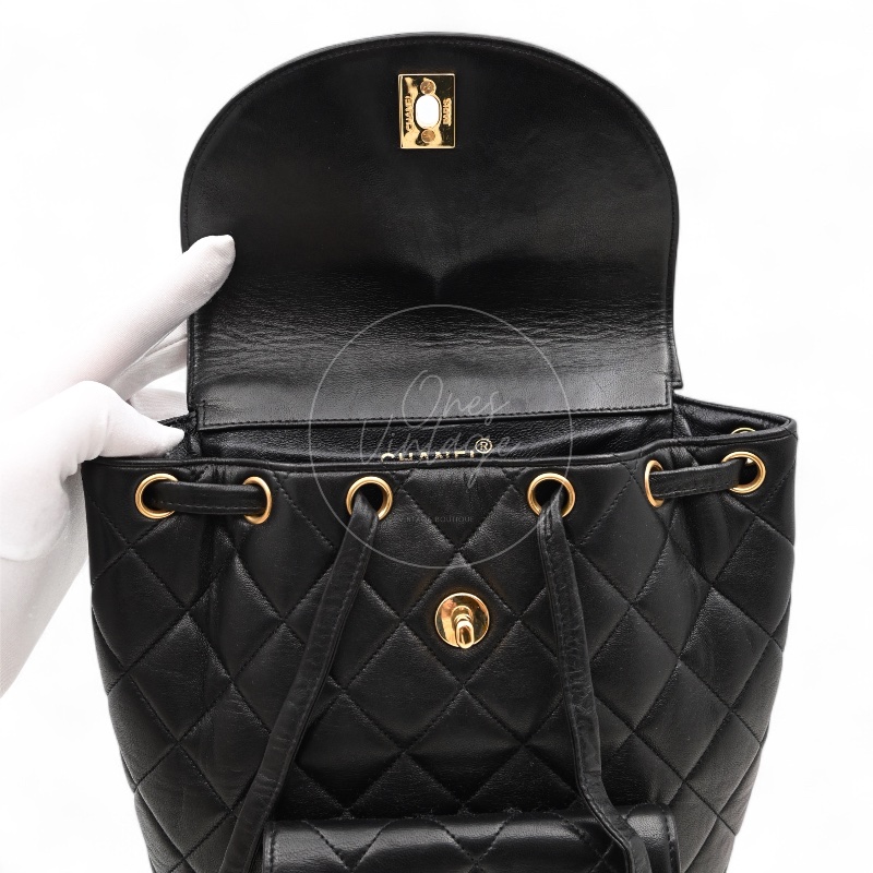 [Pre-owned] Chanel Vintage Black Lambskin Duma Backpack-16