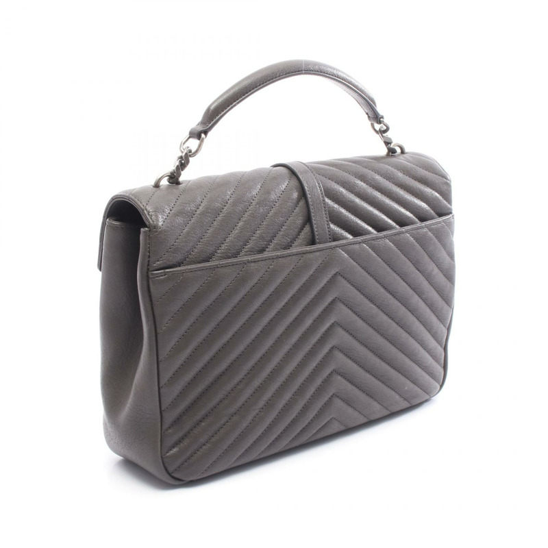 SAINT LAURENT PARIS 經典 Monogram 肩背包 392738 皮革 灰色 二手-1