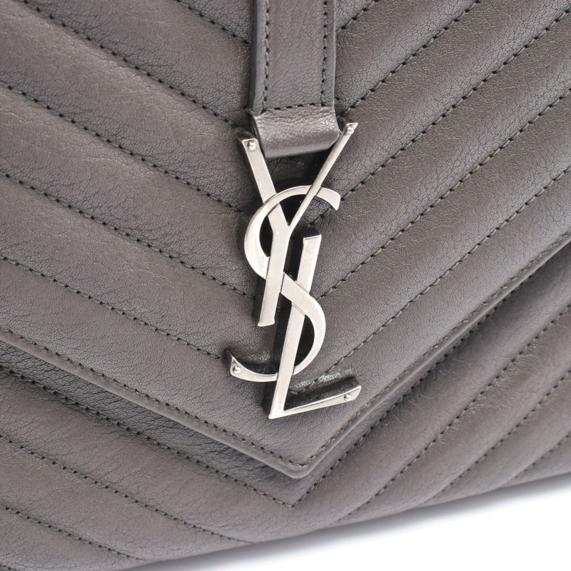 SAINT LAURENT PARIS 經典 Monogram 肩背包 392738 皮革 灰色 二手-6