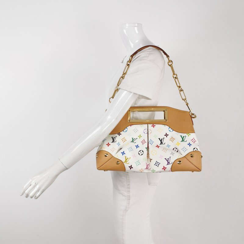 Louis Vuitton(LV)Judy植鞣革白三彩鏤空提手單肩包-1