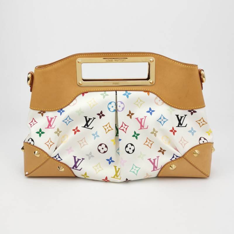 Louis Vuitton(LV)Judy植鞣革白三彩鏤空提手單肩包-4