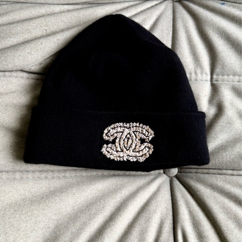 Chanel 花呢拼接雙C大logo毛帽
