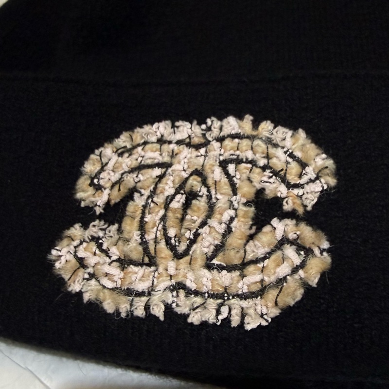 Chanel 花呢拼接雙C大logo毛帽-2