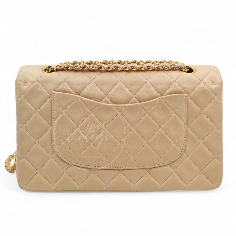 [Pre-owned] Chanel CF25 Medium Classic Flap Bag Beige GHW-1