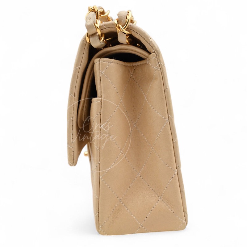 [Pre-owned] Chanel CF25 Medium Classic Flap Bag Beige GHW-3