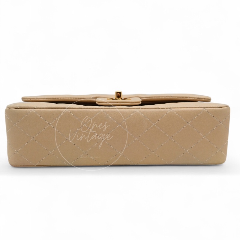 [Pre-owned] Chanel CF25 Medium Classic Flap Bag Beige GHW-4