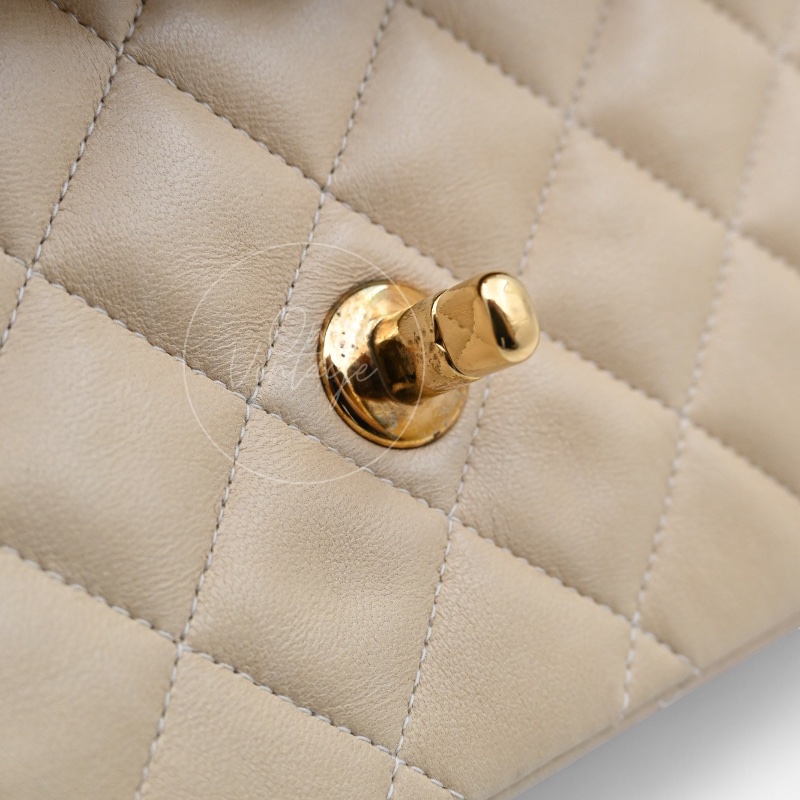 [Pre-owned] Chanel CF25 Medium Classic Flap Bag Beige GHW-24