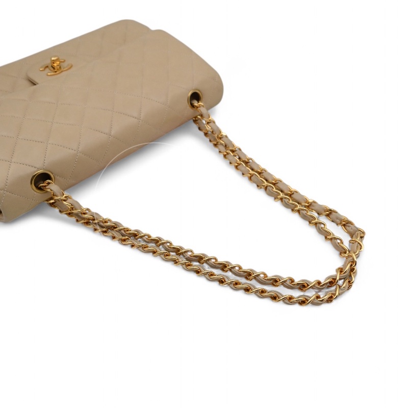 [Pre-owned] Chanel CF25 Medium Classic Flap Bag Beige GHW-28