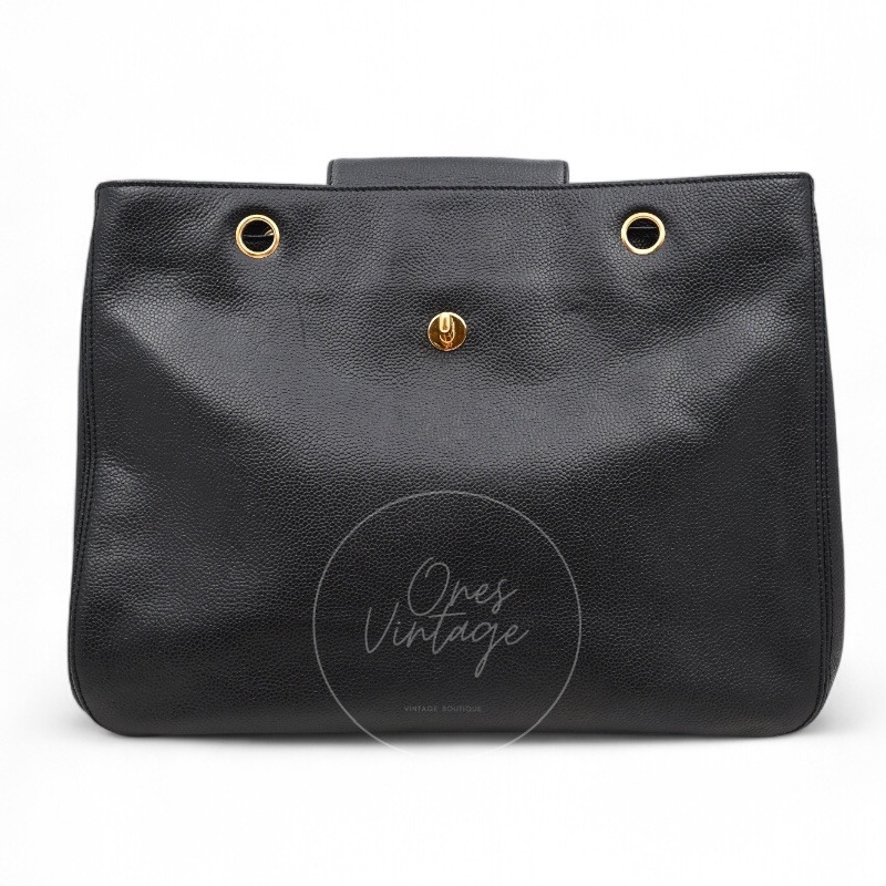 [Pre-owned] Chanel Black Caviar Supermodel Vintage Tote Bag-5