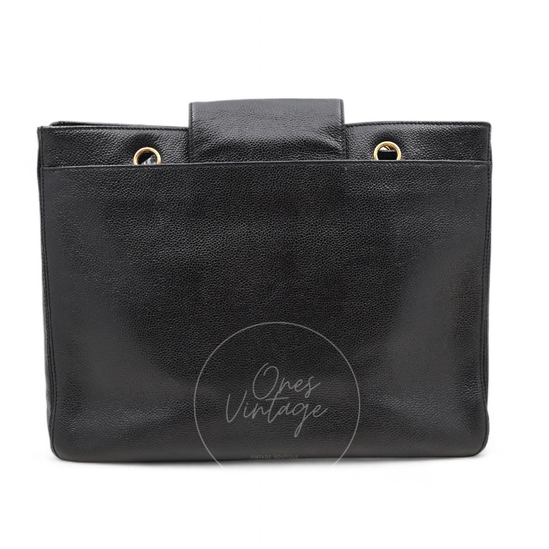 [Pre-owned] Chanel Black Caviar Supermodel Vintage Tote Bag-6