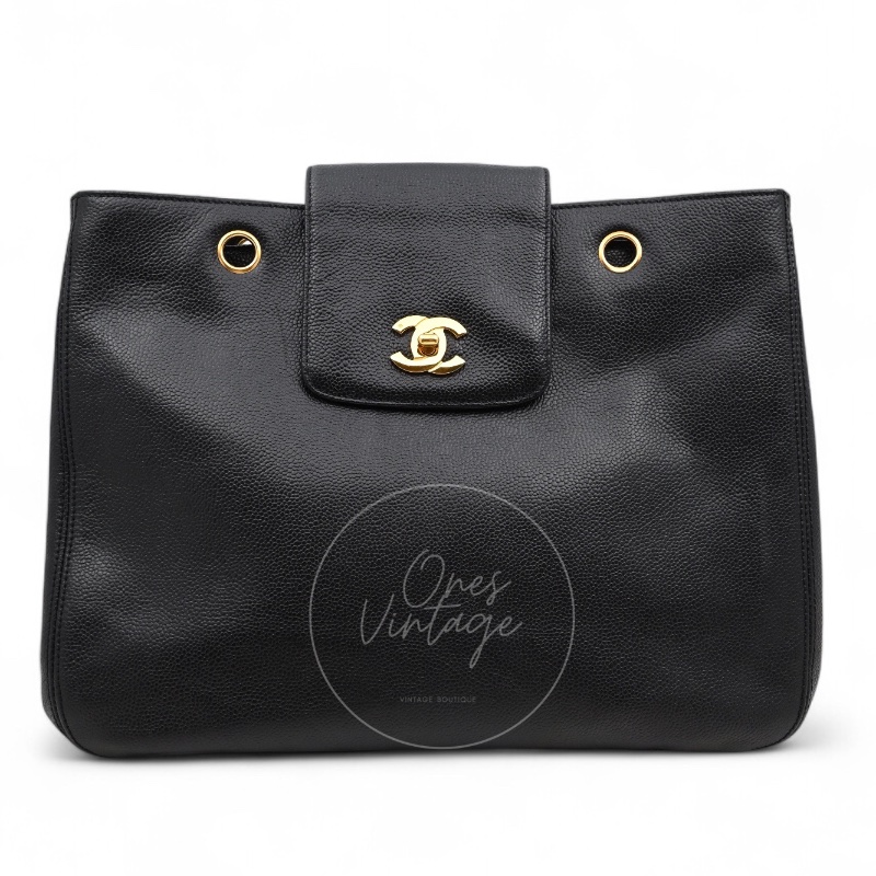 [Pre-owned] Chanel Black Caviar Supermodel Vintage Tote Bag-7