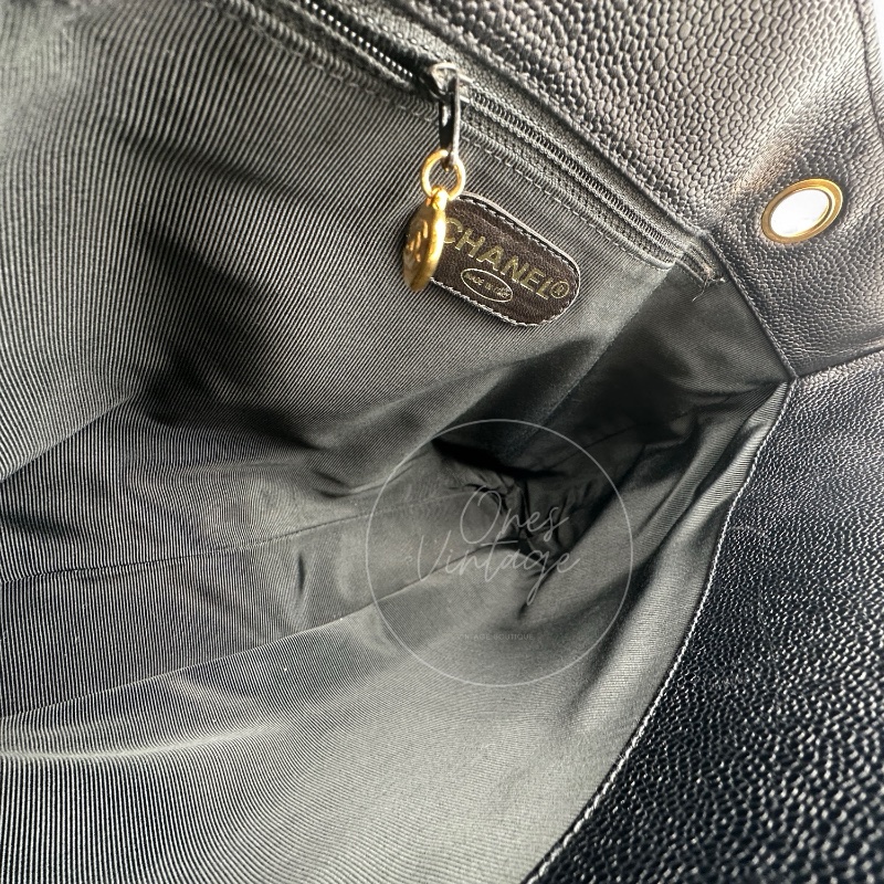 [Pre-owned] Chanel Black Caviar Supermodel Vintage Tote Bag-15