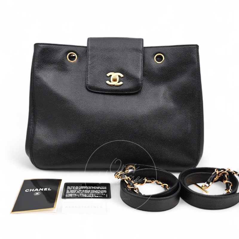 [Pre-owned] Chanel Black Caviar Supermodel Vintage Tote Bag-24