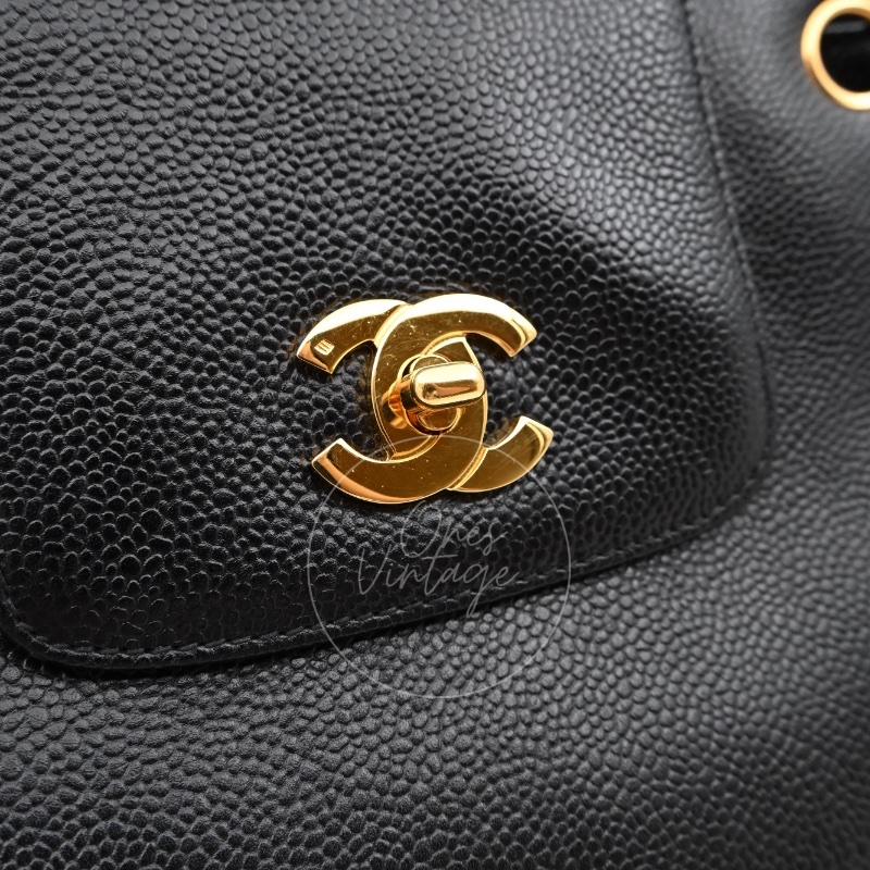 [Pre-owned] Chanel Black Caviar Supermodel Vintage Tote Bag-28