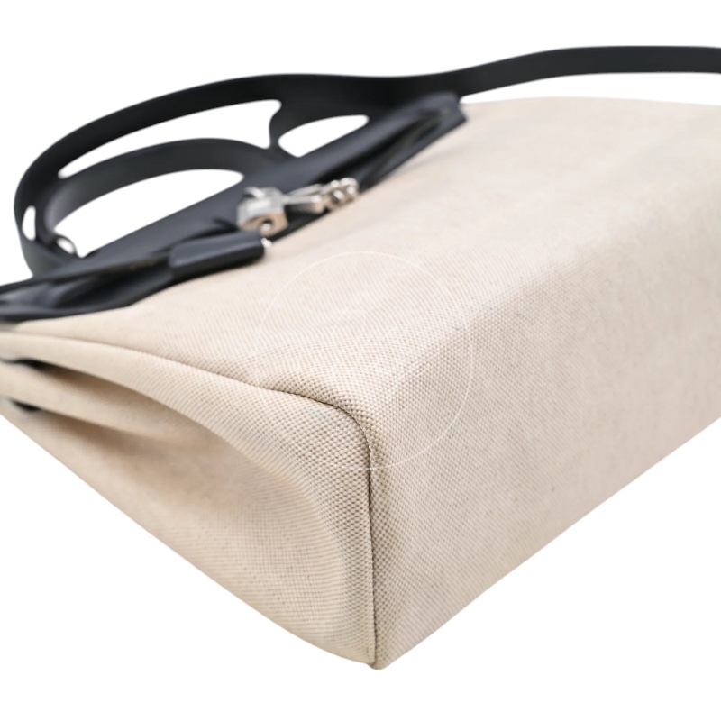 [Pre-owned] Hermes Herbag 31 Black Swift Beige Toile H PHW Stamp Square G-9