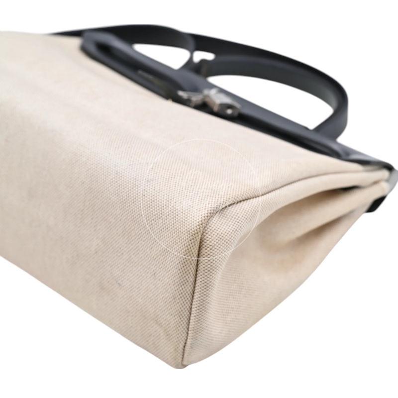 [Pre-owned] Hermes Herbag 31 Black Swift Beige Toile H PHW Stamp Square G-10