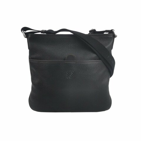 Loewe牛皮純色Logo壓紋拉鏈斜挎包