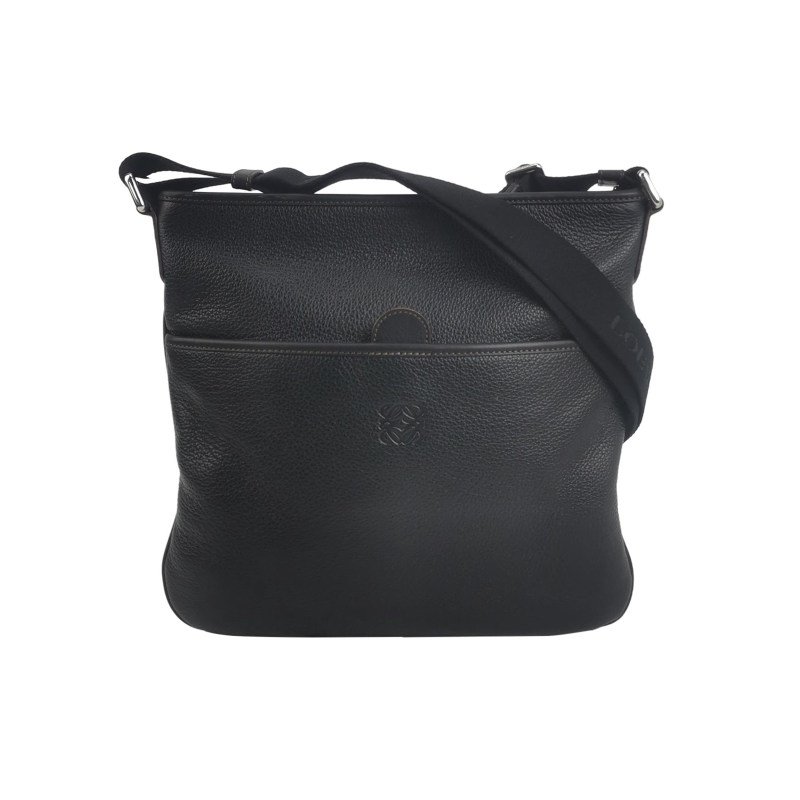 Loewe牛皮純色Logo壓紋拉鏈斜挎包-0