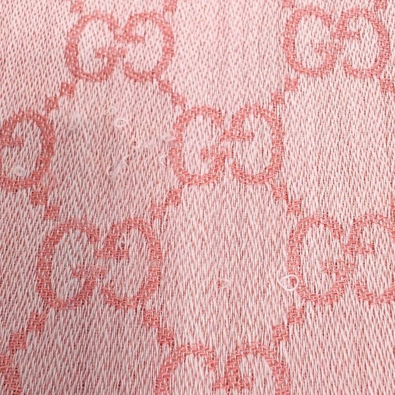 Gucci 雙G緹花logo羊毛蠶絲披肩圍巾(玫瑰粉×粉白）-8