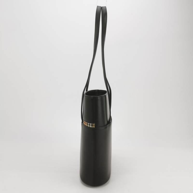 Burberry牛皮帆布拼接格紋壓紋字母Logo單肩包-2